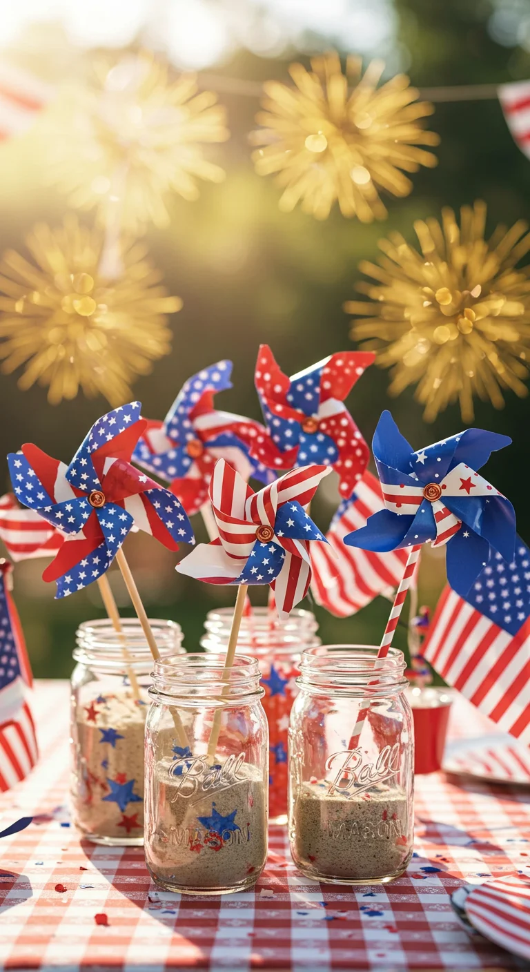 11. Whimsical Patriotic Pinwheels as Fun Table Accents