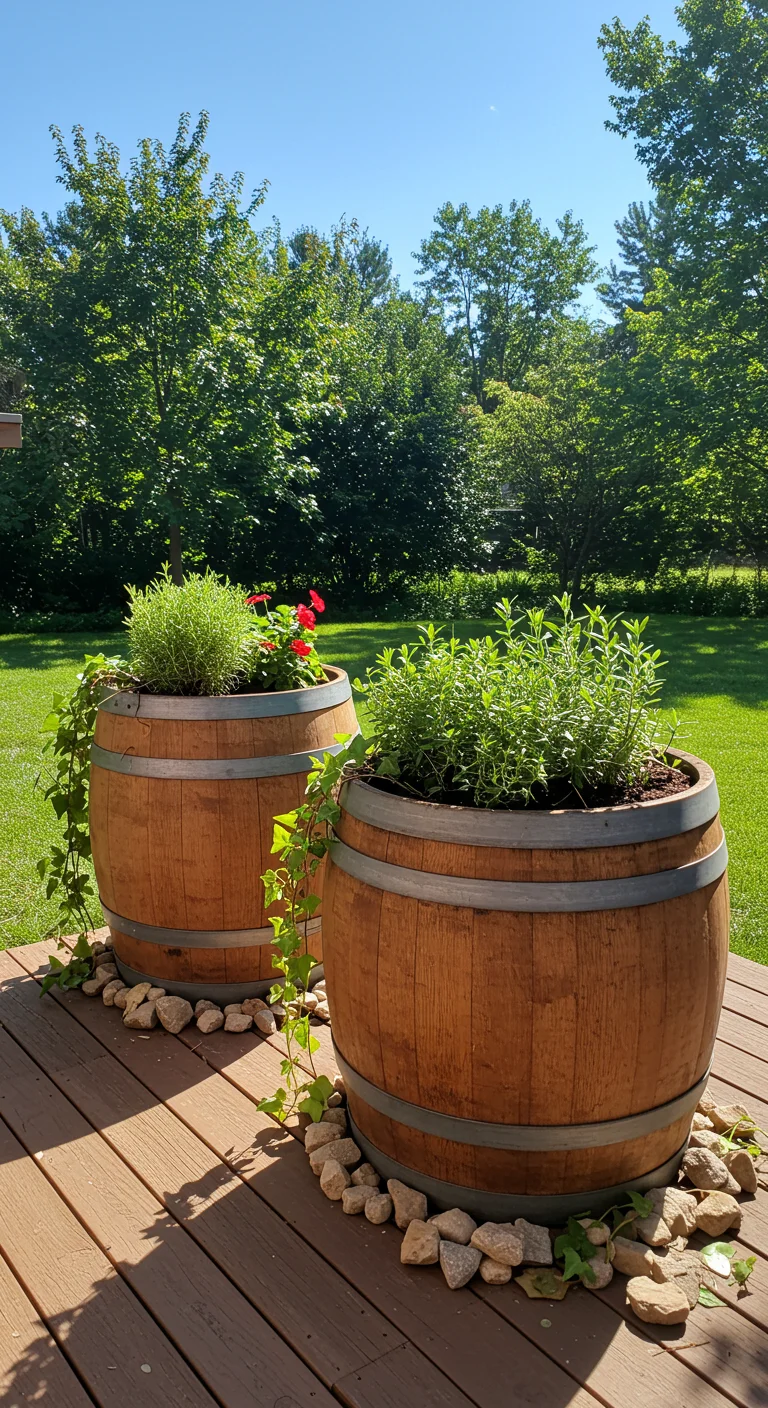 9. DIY Wine Barrel Planters: Rustic Charm in Your Backyard