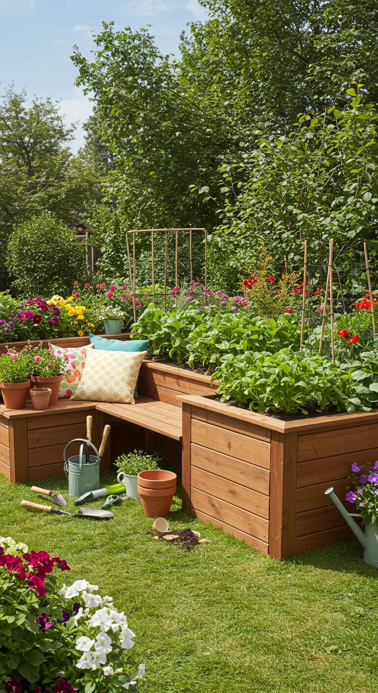 10. Raised Beds with Built-in Seating: Functional and Fun