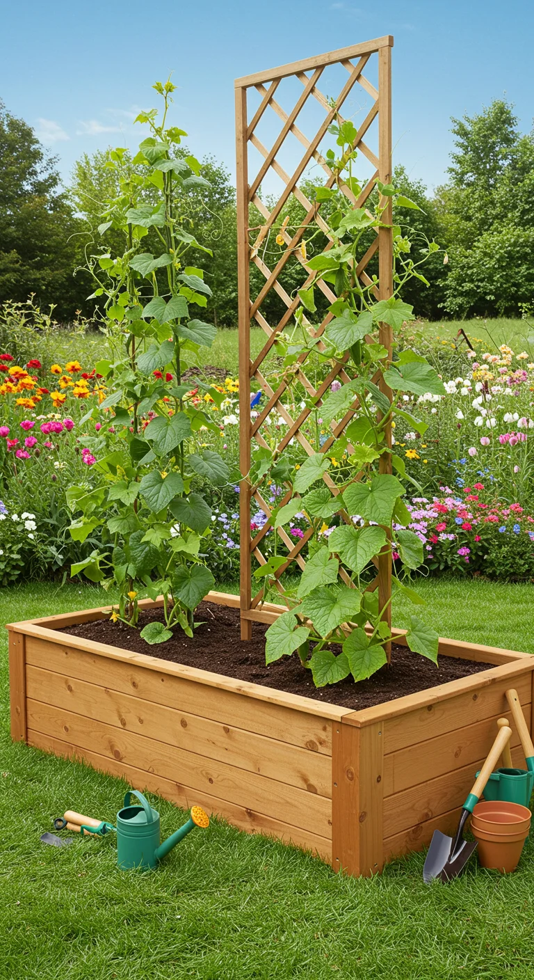 16. Raised Beds with Trellises: Climbing Plants Made Easy