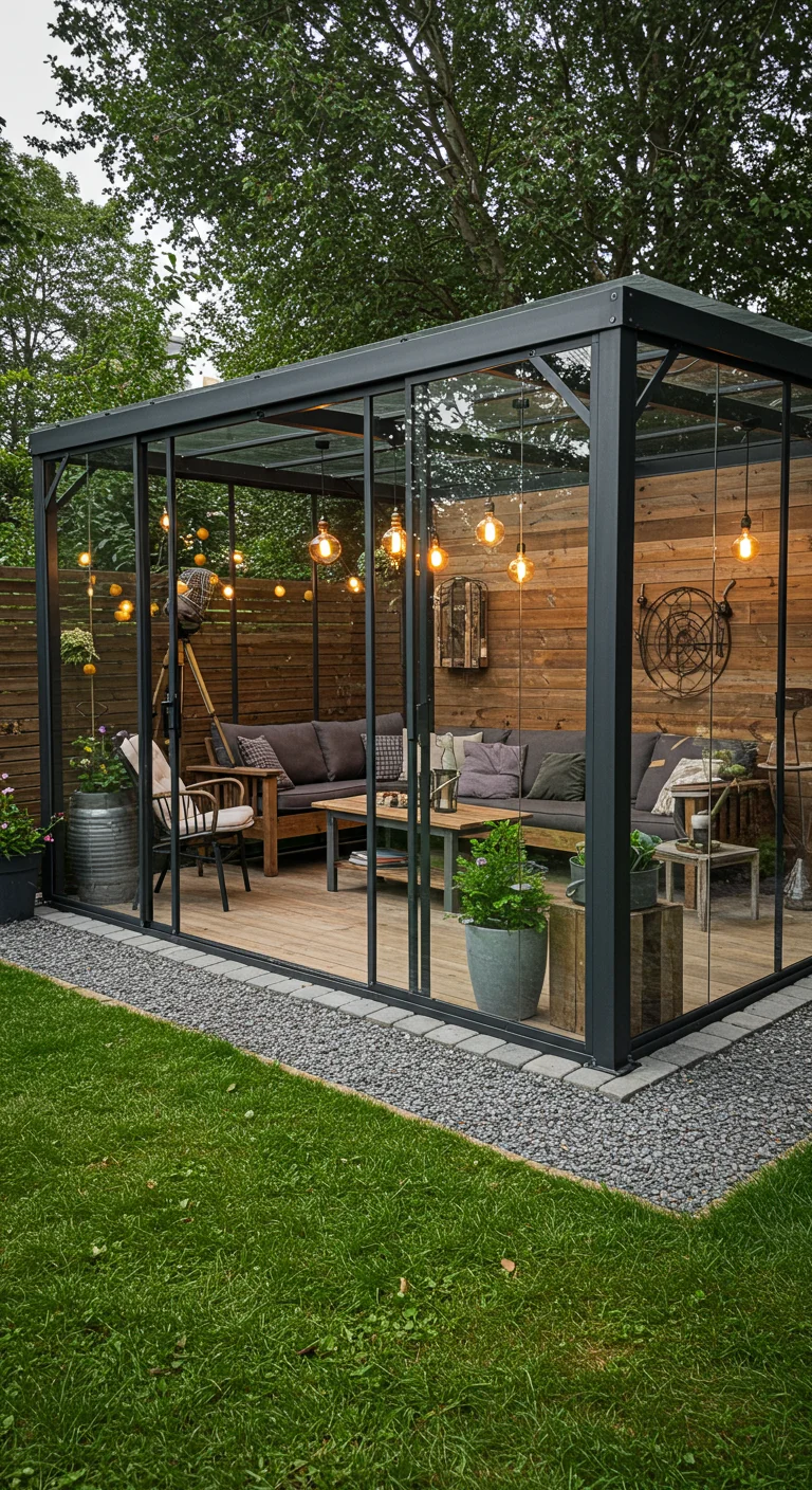 12. Industrial Chic: Metal and Glass Gazebo Designs