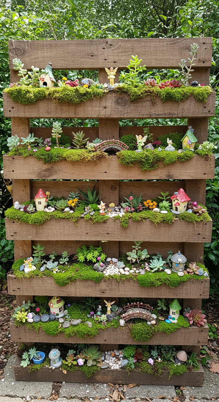 11. Miniature Fairy Gardens: Enchanting Pallet Landscapes