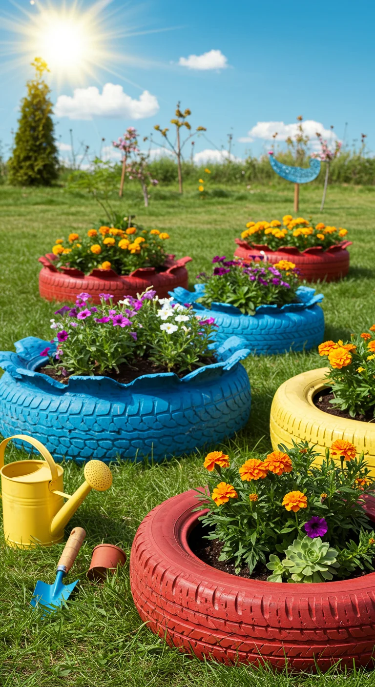 2. Old Tires: Bouncing into Creative Planters
