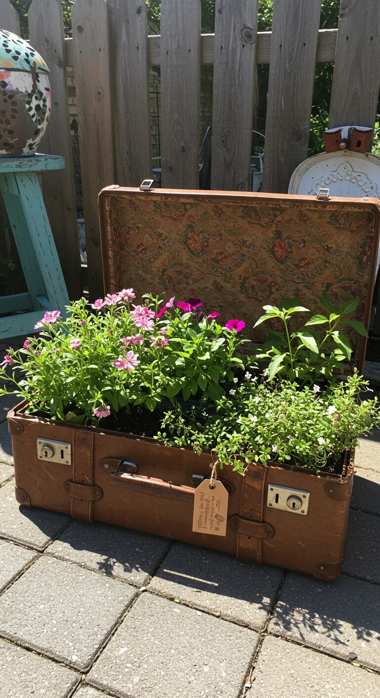 12. Vintage Suitcases: Travel-Inspired Planters