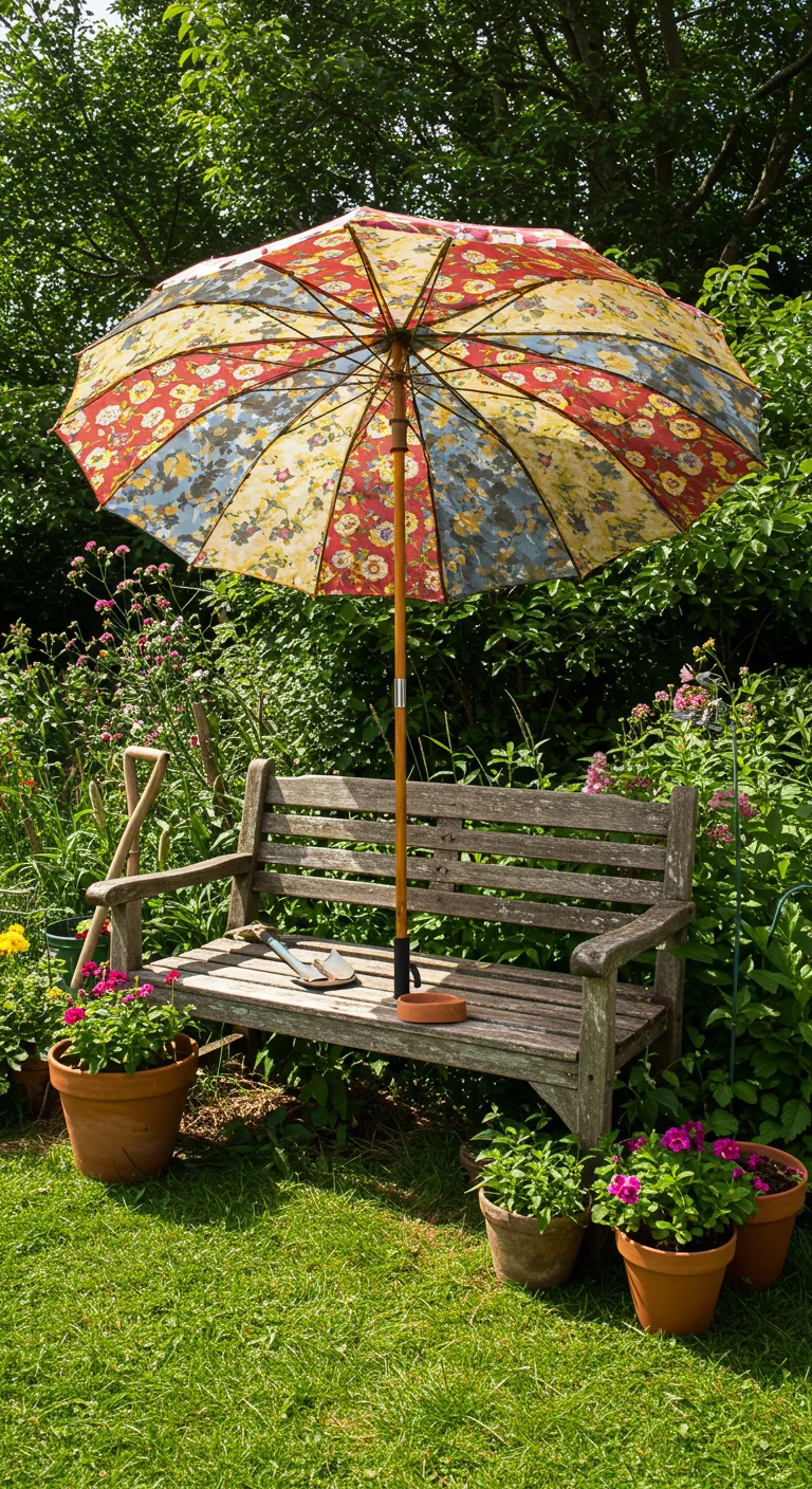 13. Broken Umbrellas: Unique Canopies for Garden Benches
