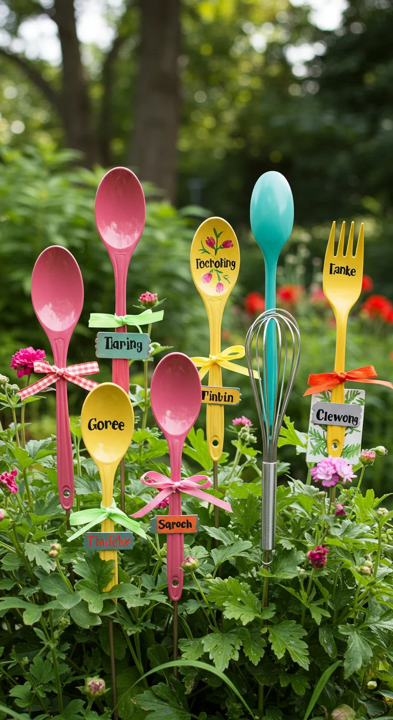 15. Kitchen Utensils: Whimsical Garden Stakes and Markers