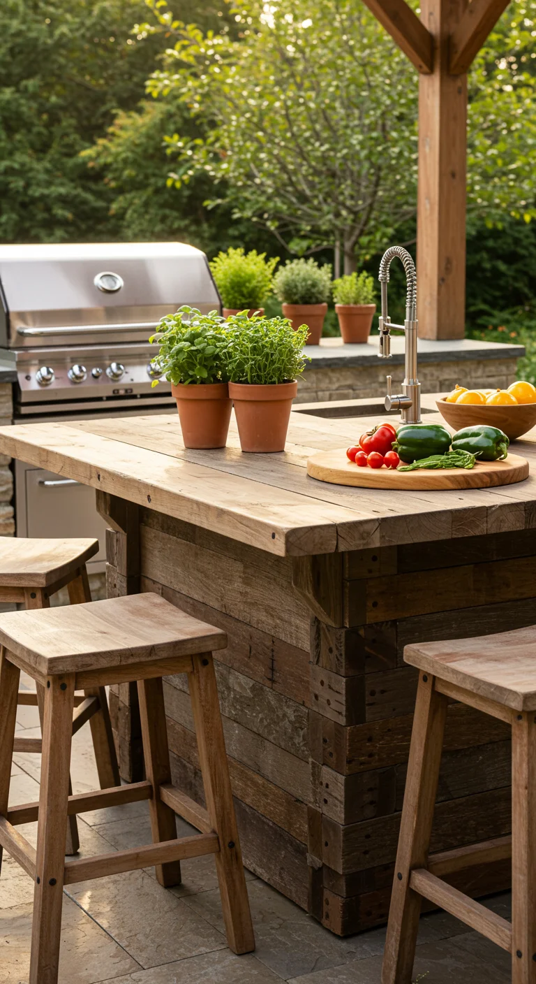 12. Rustic Kitchen Islands: The Heart of Outdoor Cooking