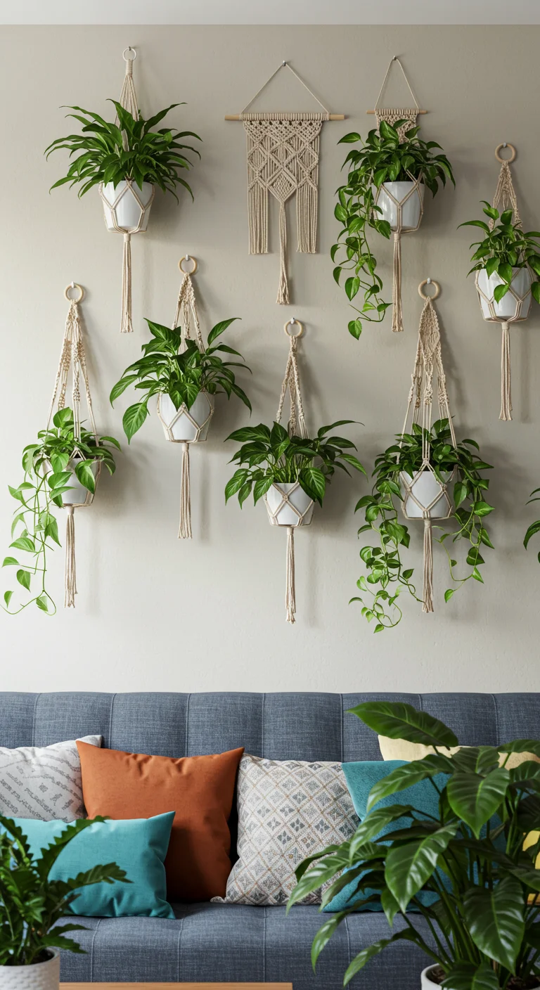5. Wall Art Meets Function: Macrame Plant Hangers as Decor