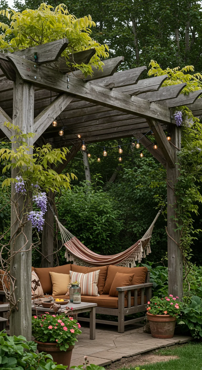 13. Build a Rustic Pergola Retreat