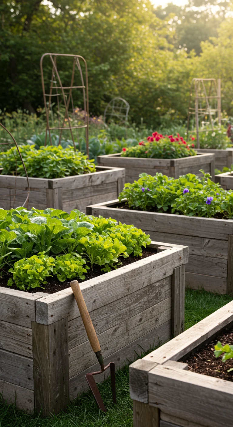 1. Rustic Charm: Reclaimed Wood Raised Beds