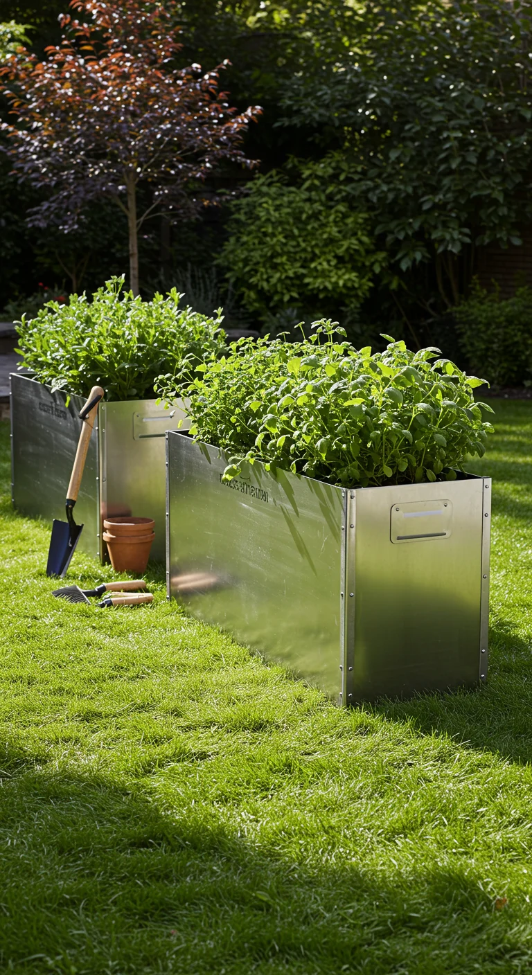 2. Modern Minimalism: Sleek Metal Raised Garden Boxes