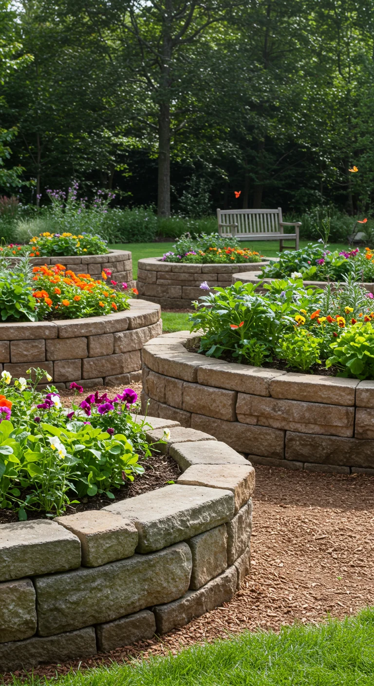 10. Natural Borders: Stone and Brick Raised Beds