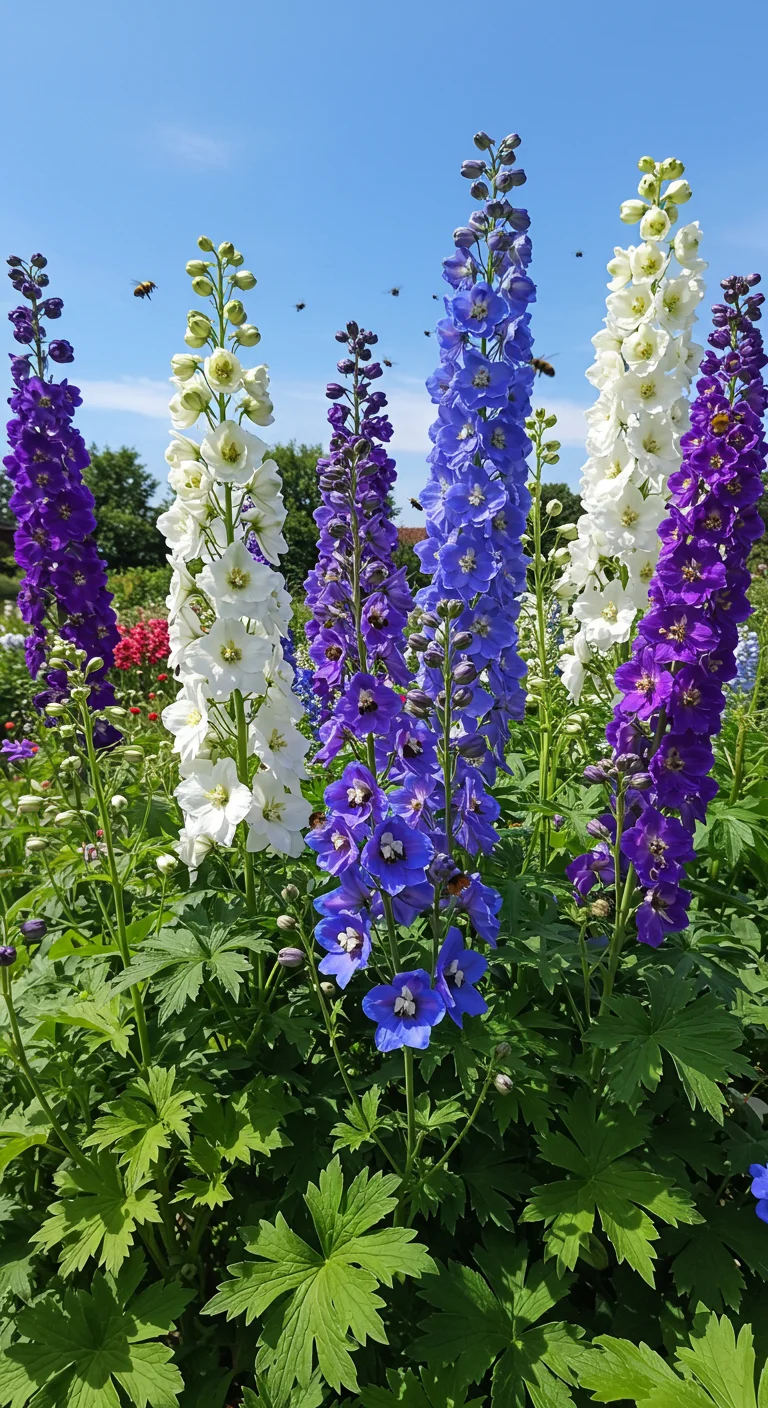 13. Majestic Delphiniums: Towering Blooms for Dramatic Impact