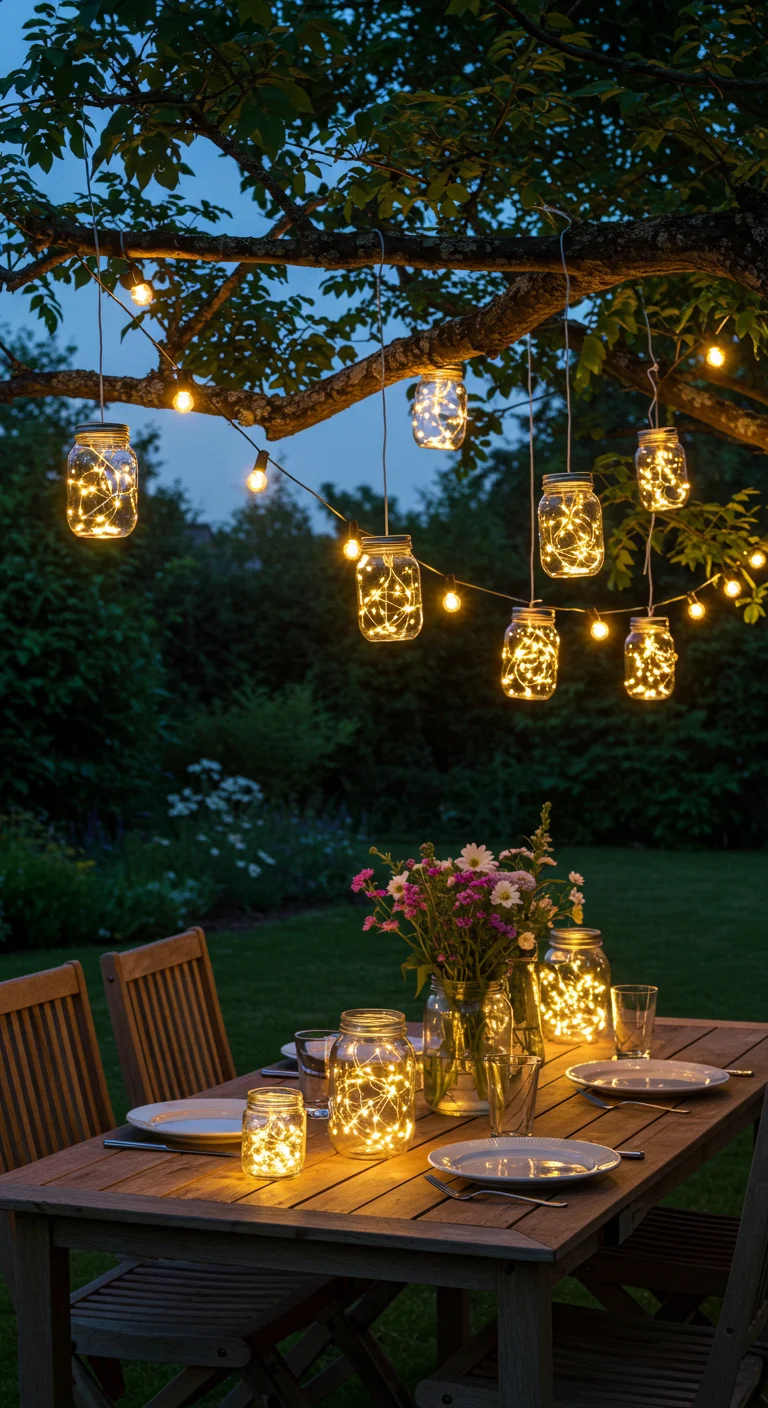 7. DIY String Lights: Illuminate Your Garden Night