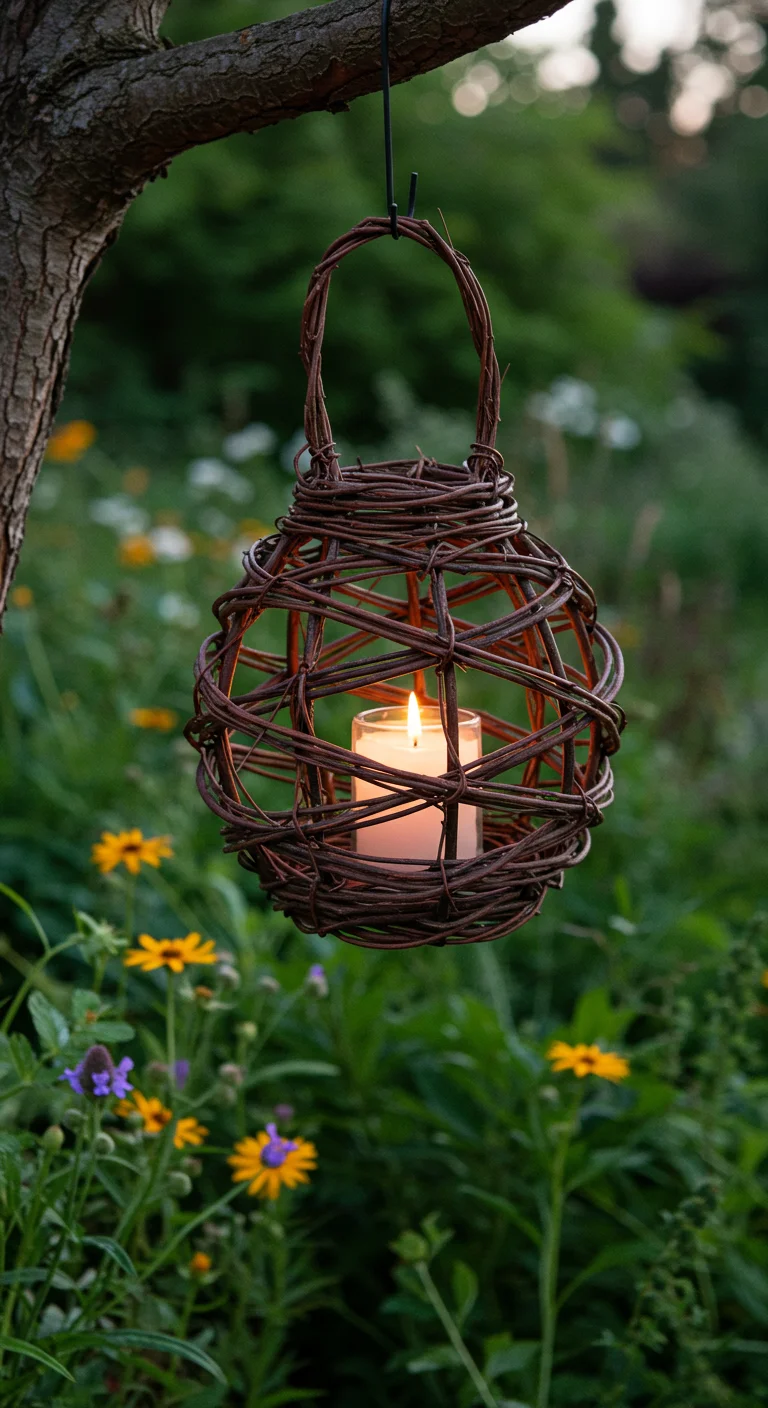 7. Rustic Twig Lanterns: Illuminate Your Garden Evenings