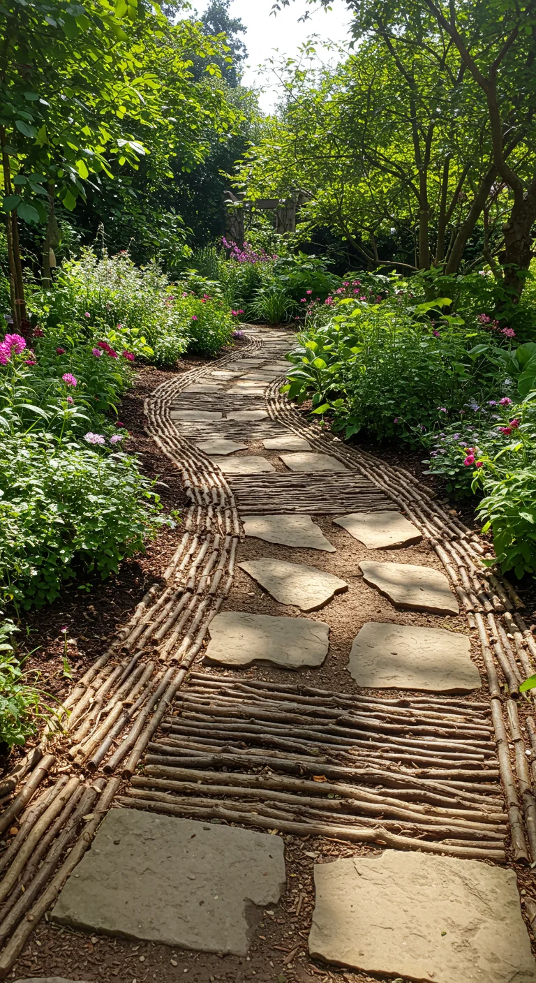 8. Twig and Stone Pathway: A Natural Walkway Solution