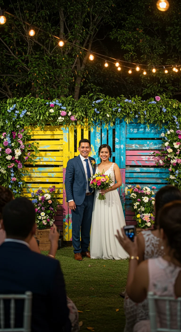 6. Color Pop: Brightly Painted Pallet Backdrops