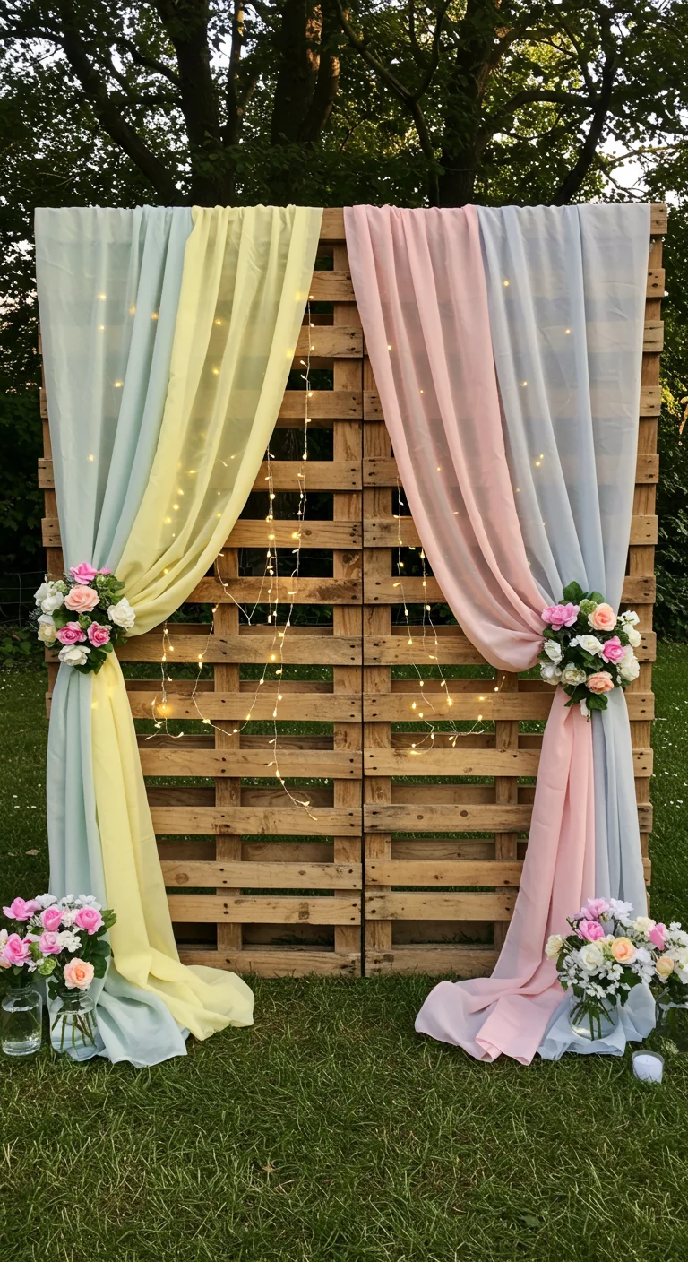 9. Elegant Touch: Draped Fabrics on Pallets