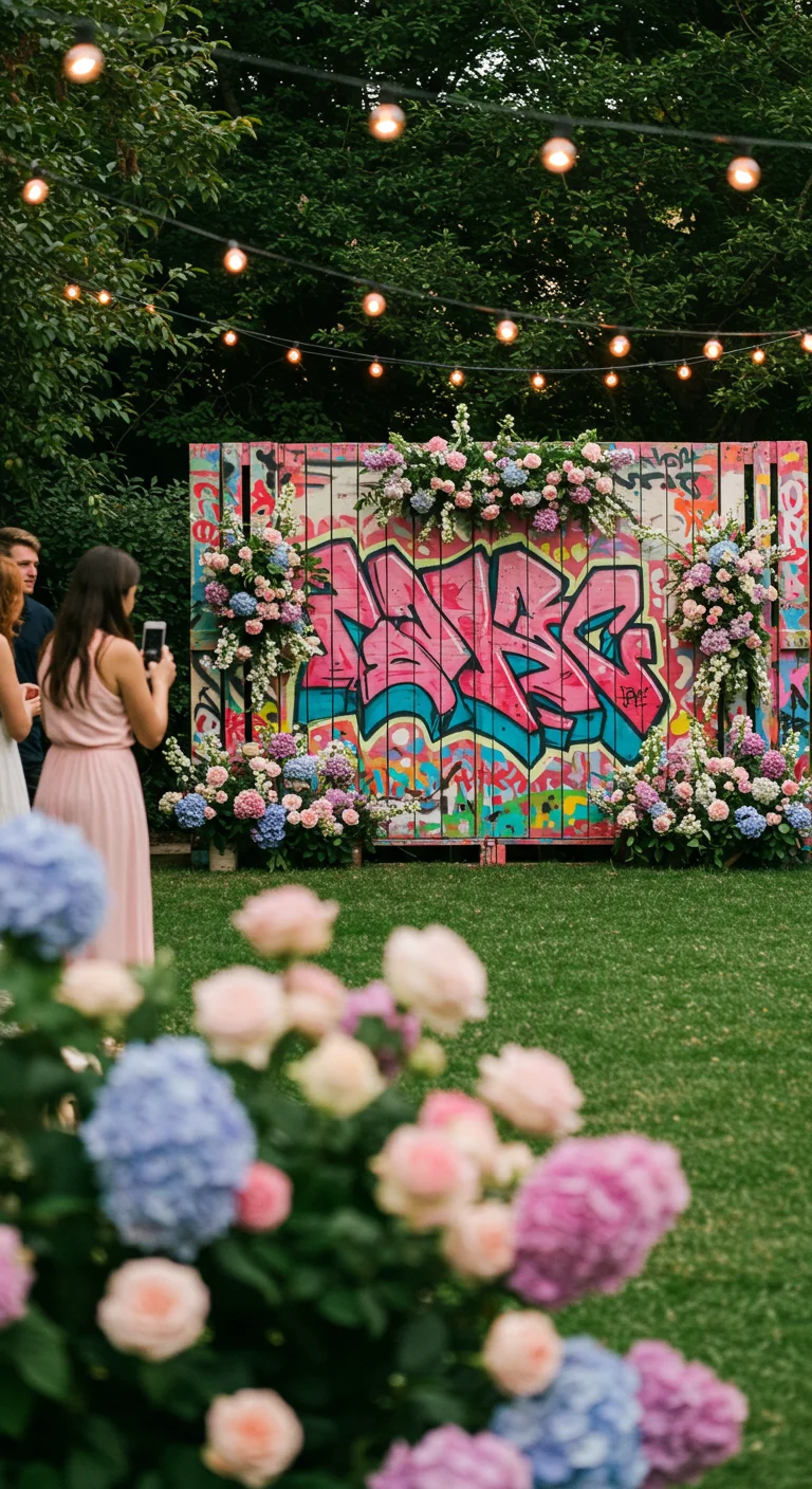 18. Artistic Flair: Graffiti on Pallet Backdrops