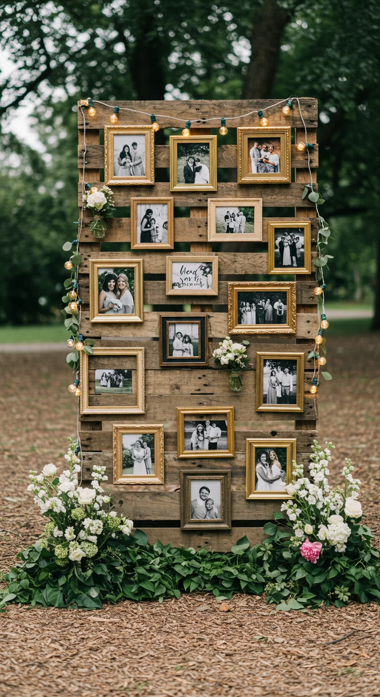 31. The Perfect Frame: Pallet Backdrop with Picture Frames